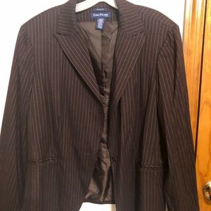 Evan Picone Brown Pinned Stripped Plus Size Blazer